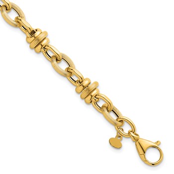 14k Polished and Textured Round and Oval Fancy Chain 7.5 inch Bracelet