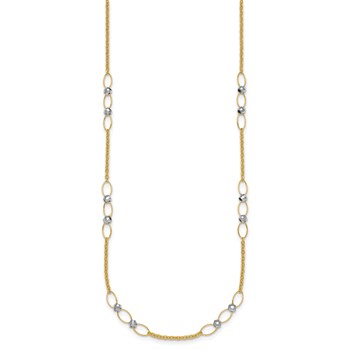14k Two-tone Polished Oval Links and Faceted Beads 18 inch Necklace — alternate view