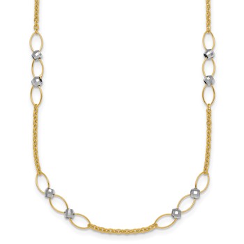 14k Two-tone Polished Oval Links and Faceted Beads 18 inch Necklace