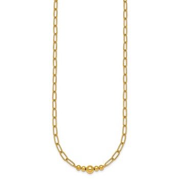 14K Polished Graduated Beads 18 inch Paperclip Link Necklace — alternate view