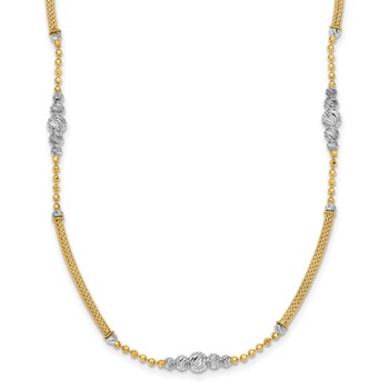 14k Two-Tone Woven Bars and Diamond-cut Beads 16.75 inch Necklace