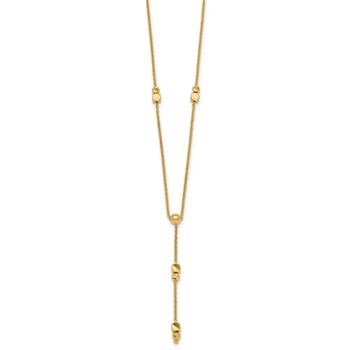 14K Polished Diamond-cut and Beaded 16 Inch Lariat Necklace Plus 2 Inch Extender — alternate view