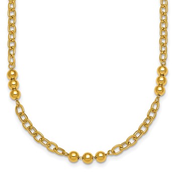 14K Polished 3.5mm Fancy Beaded and Cable Link 18 inch Necklace