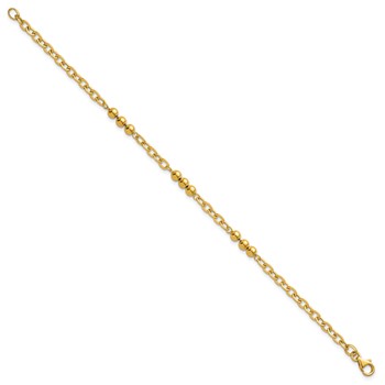 14K Polished 3.5mm Fancy Beaded and Cable Link 7.5 inch Bracelet — alternate view