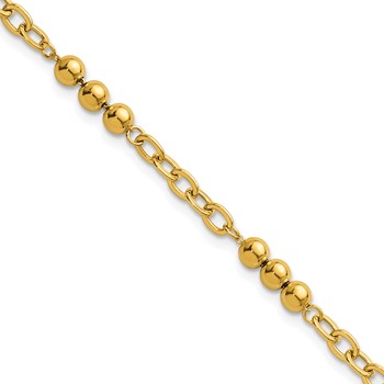 14K Polished 3.5mm Fancy Beaded and Cable Link 7.5 inch Bracelet
