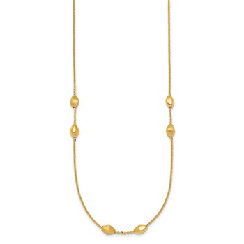 14K Polished and Brushed Oval Beaded 5-Station 24 Inch Necklace — alternate view