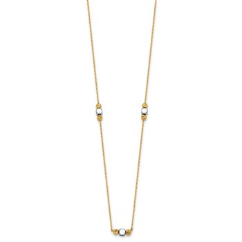 14K Two-Tone Polished Diamond-cut and Square Bead 5-Station 16 inch Necklace Plus 2 inch Extender — alternate view