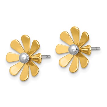 14k Polished Daisy with White Rhodium Center Post Earrings — alternate view