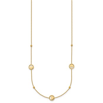 14k Polished Heart in Circle with Diamond-cut Beads 7-Station 16.75 inch Necklace — alternate view
