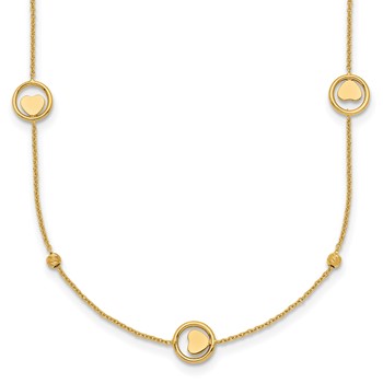 14k Polished Heart in Circle with Diamond-cut Beads 7-Station 16.75 inch Necklace