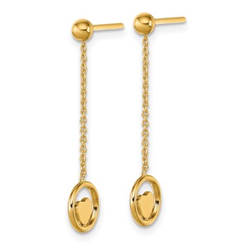 14k Polished Heart in Circle with Chain Dangle Post Earrings — alternate view