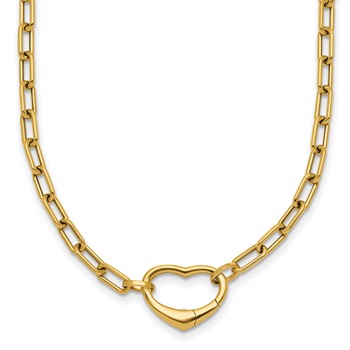 14k Polished Oval Link with Heart Clasp 18 inch Necklace able to Convert to Bracelet