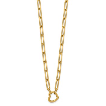 14k Polished Heart Clasp 17.5 inch Paperclip Chain Necklace — alternate view