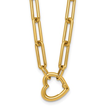 14k Polished Heart Clasp 17.5 inch Paperclip Chain Necklace