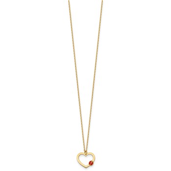 14k Polished Heart with Red and Black Enamel Ladybug 15.5 inch Childrens Necklace Plus 0.75 inch Extender — alternate view