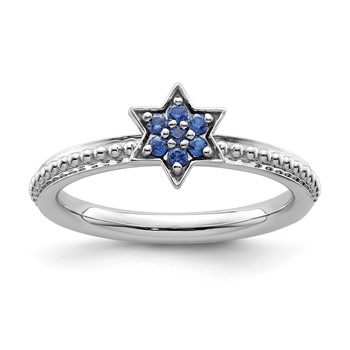 14k White Gold Stackable Expressions Created Sapphire Star Ring
