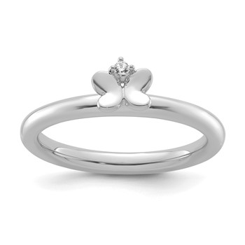 14k White Gold Stackable Expressions Diamond Butterfly Ring