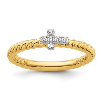 14k Two-tone Gold Stackable Expressions Diamond Cross Ring