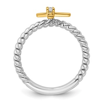 14k Two-tone Gold Stackable Expressions Diamond Cross Ring — alternate view