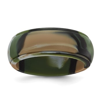 Silicone Green and Brown Camouflage 8mm Ridged Edge Band Size 7