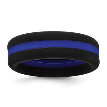 Silicone Black with Blue Line Center 7.5mm Flat Band Size 10