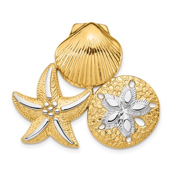 "14k and White Rhodium Scallop, Starfish and Sand Dollar Omega Slide"