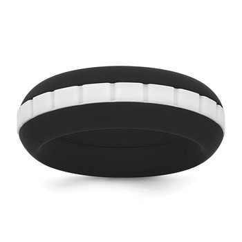 Silicone Black with White Grooved Center 7.50mm Band