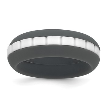 Silicone Grey with White Grooved Center 7.50mm Band