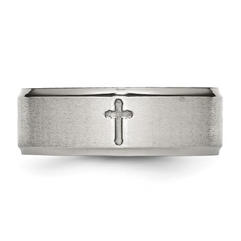 Chisel Stainless Steel Brushed and Polished Cross 8mm Ridged Edge Band — alternate view
