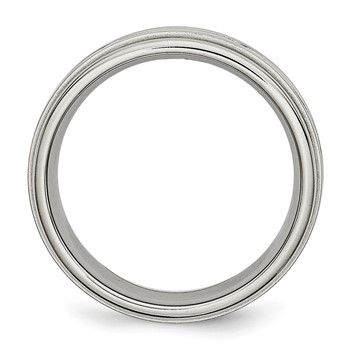Chisel Stainless Steel Brushed and Polished Criss-cross Design 7mm Ridged Edge Band — alternate view