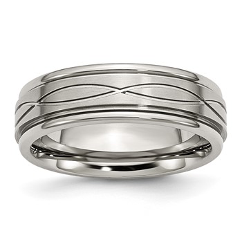 Chisel Stainless Steel Brushed and Polished Criss-cross Design 7mm Ridged Edge Band