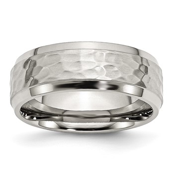 Chisel Stainless Steel Brushed Polished and Hammered 8mm Beveled Edge Band