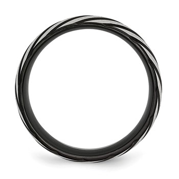 Stainless Steel 8mm Black IP-plated Swirl Brushed & Polished Band — alternate view