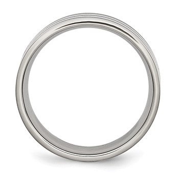 Stainless Steel 8mm Black IP-plated Striped Polished Band — alternate view