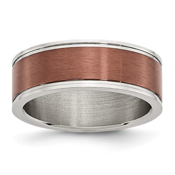 Chisel Stainless Steel Brushed and Polished Brown IP-plated 8mm Band
