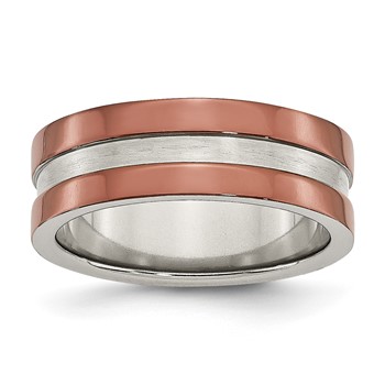Stainless Steel 8mm Brown IP-plated Polished w/Brushed Center Band