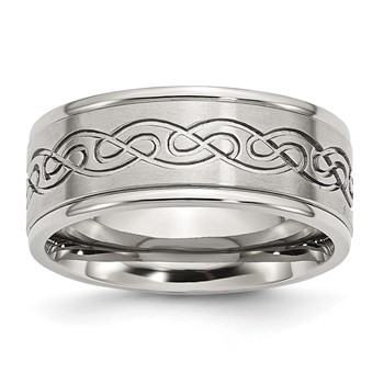 Chisel Stainless Steel Brushed and Polished Scroll Design 9mm Ridged Edge Band