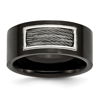 Stainless Steel Polished Black IP-plated w/Grey Wire Inlay 10mm Band