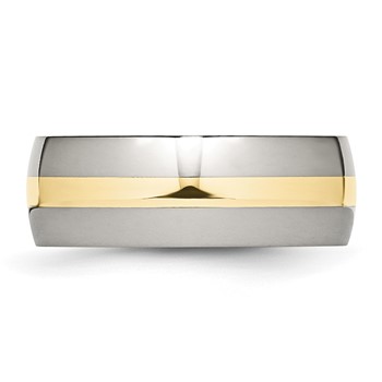 Chisel Stainless Steel with 14k Gold Inlay Polished 8mm Band — alternate view