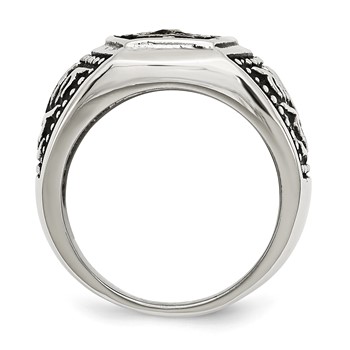 Stainless Steel Antiqued Polished & Textured Yellow IP-plated Cross Ring — alternate view