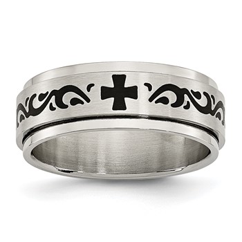 Chisel Stainless Steel Brushed and Polished Enamel Rotating Swirl Design 8mm Band