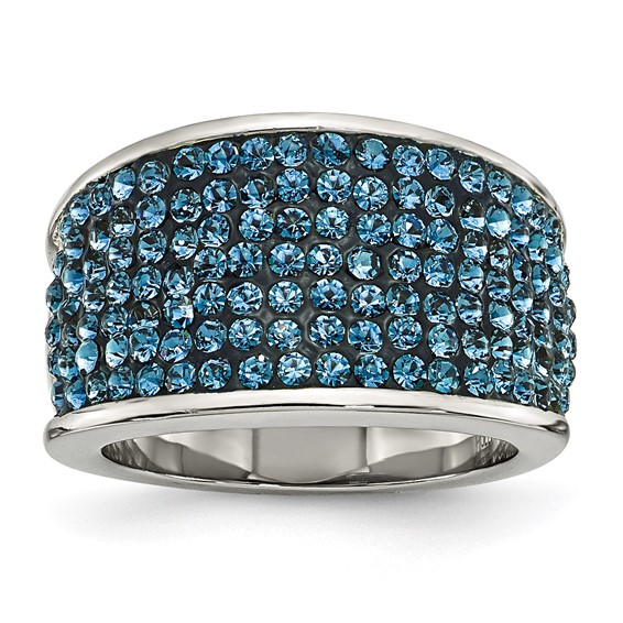 Stainless Steel Blue Crystal Polished Ring - Quality Gold