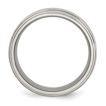 Chisel Stainless Steel Polished with Brushed Center 8mm Ridged Edge Band — alternate view