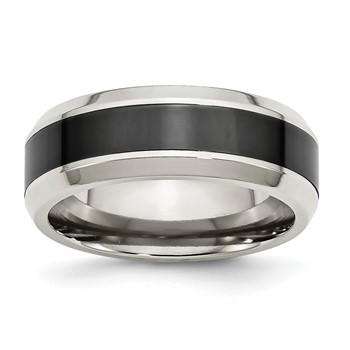Chisel Stainless Steel Base with Polished Black Ceramic Center Beveled Band
