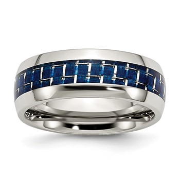 Chisel Stainless Steel Polished with Blue Carbon Fiber Inlay 8mm Band
