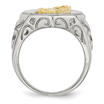 Chisel Stainless Steel Polished Yellow IP-plated with Sterling Silver Eagle Ring — alternate view