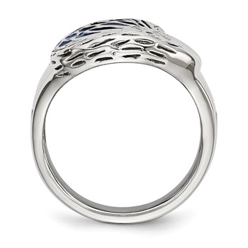 Chisel Stainless Steel Polished and Textured Blue Enamel Eagle Ring — alternate view