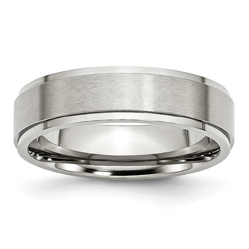 Stainless Steel Polished w/Brushed Center 6mm Ridged Edge Band