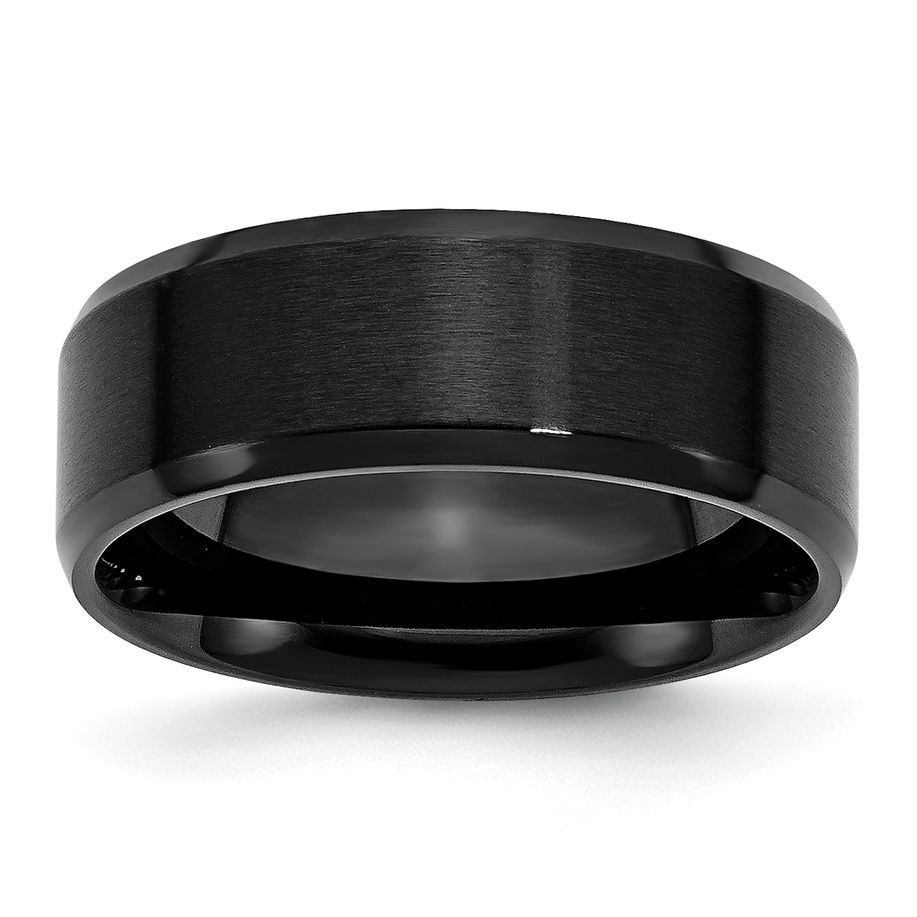 Stainless Steel Black IP Beveled Edge Classic Wedding Ring Band Size 5-14 