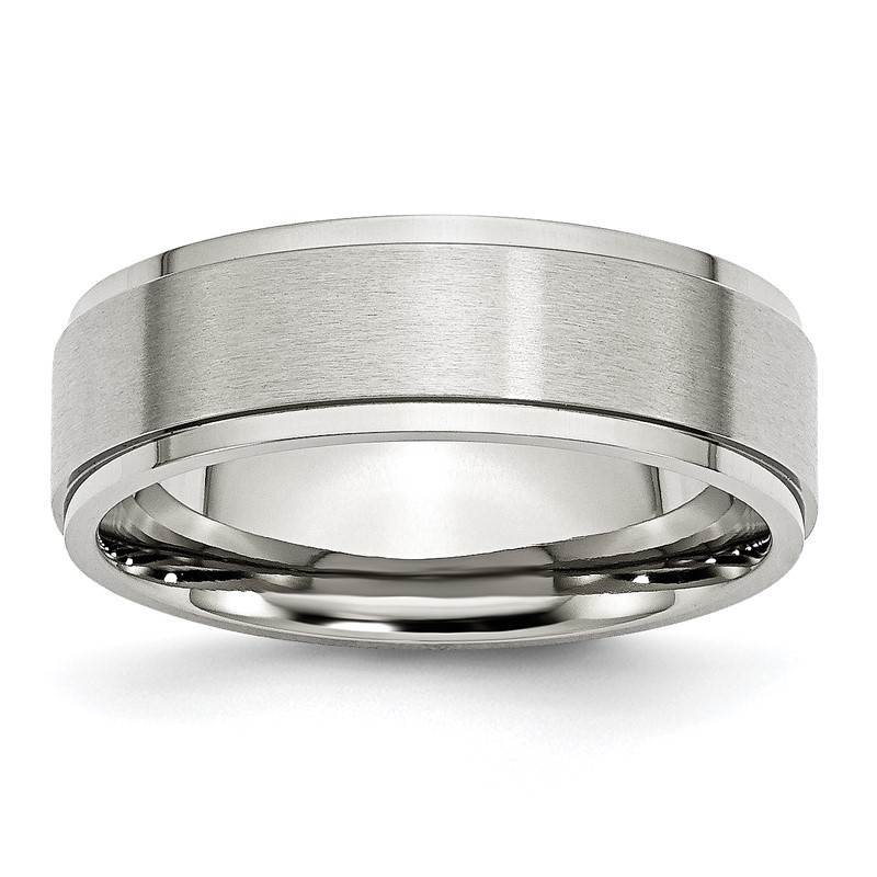 Men's 7.0mm Engravable Ridged Edge Wedding Band in Stainless Steel (1 Line)